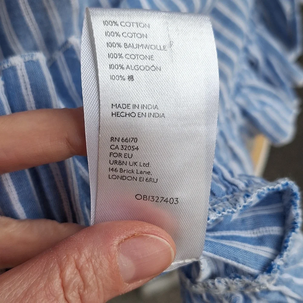 Anthropologie Uli Ruffle Flutter Sleeve Striped Cotton Blouse XS - Picture 10 of 12